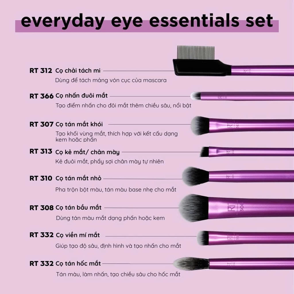 Bộ Cọ Trang Điểm Mắt 8 Cây RT REAL TECHNIQUES EveryDay Eye Essentials 01991
